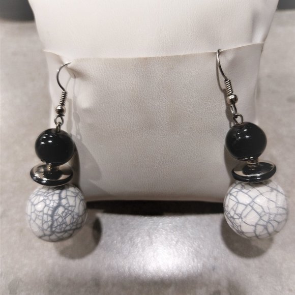 FASHION JEWELRY Women's Statement Necklace Set w/Earrings - Black/Marbled - Picture 8 of 9